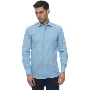 Angelo Nardelli Camicia casual Turchese Lino Uomo