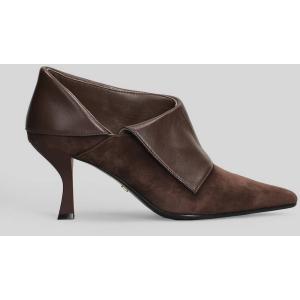 tronchetti tacco alto  in pelle e camoscio Marrone