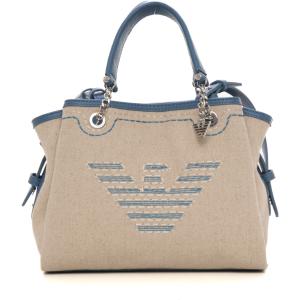 Emporio Armani Borsa a mano Beige-blu Lino Donna