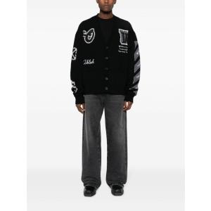 Cardigan Lavorato A Maglia Con Intarsio Nero Off-white Nero Taglia S Off-white Taglia S