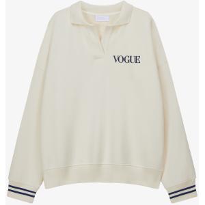 Felpa a polo VOGUE Stripes Edition crema con logo ricamato
