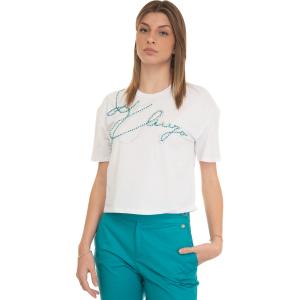 Liu Jo T-shirt girocollo mezza manica Bianco-acquamarina Cotone Donna
