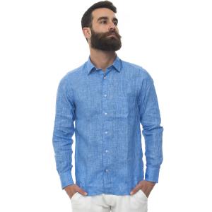 Vincenzo De Lauziers Camicia lino manica lunga Azzurro Lino Uomo