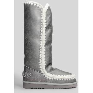 Stivali tacco basso Eskimo 40 in Camoscio Argento