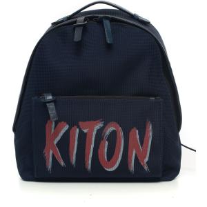 Kiton Zaino di pelle e cordura Blu Nylon Uomo