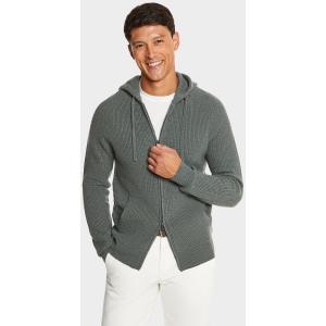 Cardigan full zip a coste in misto cashmere