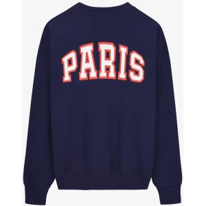 Felpa VOGUE Editions blu con logo ricamato rosso e stampa college Parigi