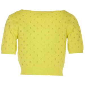 Cardigan Con Logo Lettering Strass Elisabetta Franchi Giallo e Arancio Taglia 44 Elisabetta Franchi Taglia 44