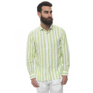 Vincenzo De Lauziers Camicia lino manica lunga Bianco/verde Lino Uomo