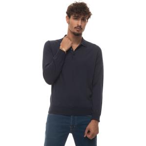 Canali Polo manica lunga Blu Lana Uomo