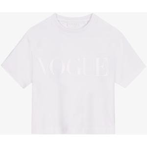 T-shirt cropped VOGUE bianca con logo ricamato tono su tono