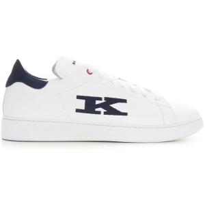 Kiton Sneakers con lacci Bianco-blu Pelle Uomo