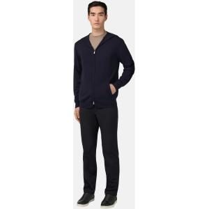 Boggi, Maglia Full Zip In Lana Merino Con Cappuccio, Uomo, Navy, Taglia: L