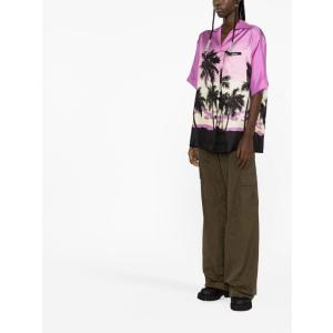 Camicia In Seta Con Colletto Lavorato Palm Angels Rosa e Viola Taglia 38 Palm Angels Taglia 38