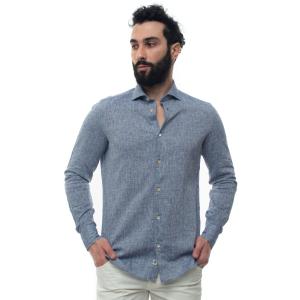 Luigi Borrelli Camicia misto lino manica lunga Blu Lino Uomo