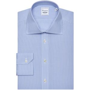 Camicia non iron azzurra a righe bianche, slim francese