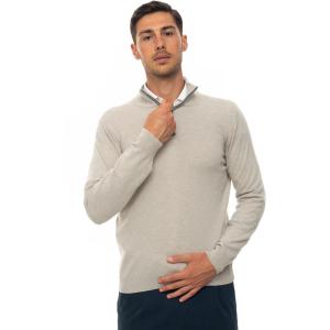 Andrea Fenzi Pullover mezza zip Beige/grigio Lana Uomo
