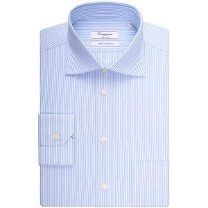 Camicia permanent azzurra a righe, con taschino, slim sorrento francese