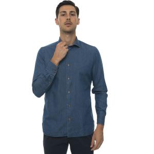 Luigi Borrelli Camicia casual Denim blu Cotone Uomo