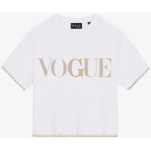 T-Shirt VOGUE Handcraft Edition bianca cropped con logo stampato
