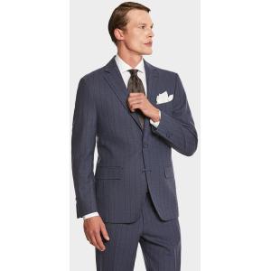 Abito uomo blu gessato in pura lana