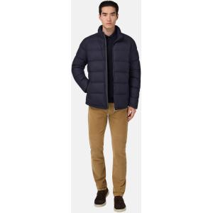 Boggi, Bomber Flyn In Flanella E Tessuto Tech In Piuma, Uomo, Navy, Taglia: L