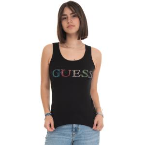 Guess Canotta a costina Nero Cotone Donna