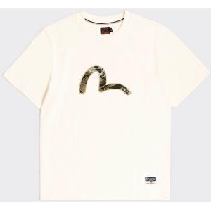 Evisu T-Shirt Seagull Brocade Applique Ecru