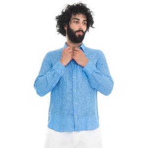 Vincenzo De Lauziers Camicia casual Azzurro Lino Uomo