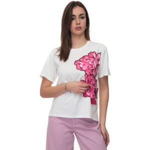Max Mara weekend T-shirt girocollo volume Bianco-fucsia Cotone Donna
