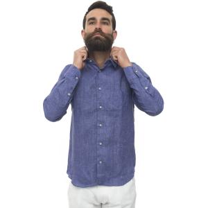 Vincenzo De Lauziers Camicia lino manica lunga Blu Lino Uomo