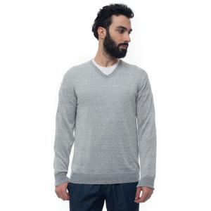 Andrea Fenzi Maglia collo a V Blu melange Lino Uomo