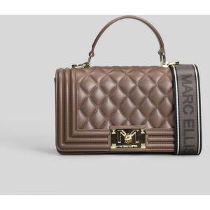 Borsa a spalla Flat Square S in Gomma Marrone