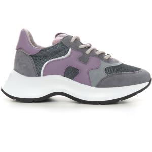 Hogan Scarpa allacciata in pelle e tela Grigio Pelle Donna