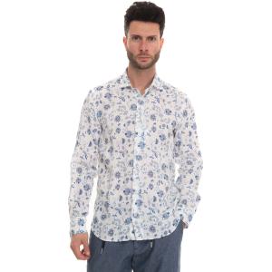 Vincenzo De Lauziers Camicia in lino Bianco-azzurro Lino Uomo