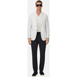 Boggi, Giacca Super Leggera Gessato In Cotone Stretch, Uomo, Bianco, Taglia: 56