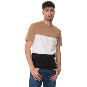BOSS T-shirt girocollo mezza manica Beige-nero Cotone Uomo