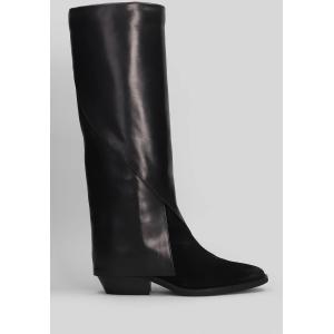 Stivali texani  in pelle e camoscio Nero