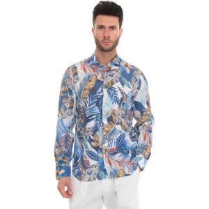 Vincenzo De Lauziers Camicia in lino Azzurro-beige Lino Uomo