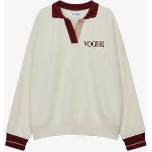 Felpa a polo VOGUE Retro Sports crema con colletto a contrasto bordeaux