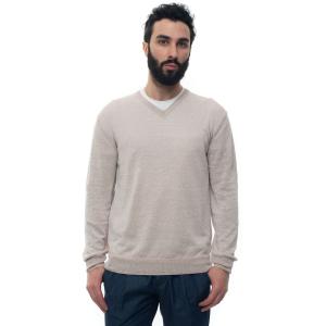 Andrea Fenzi Maglia collo a V Beige Lino Uomo