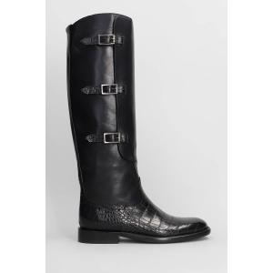Stivali tacco basso Montana Buckle Boot in Pelle Nera